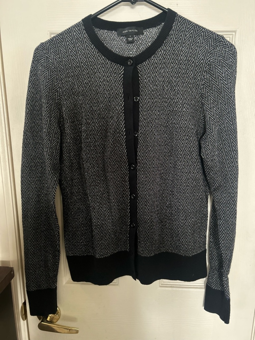 Ann Taylor Black and White Herringbone Cardigan size small.